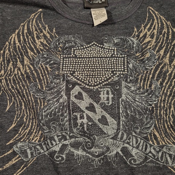 Harley Davidson Large Bling T-Shirt Joplin, MO Rhinestone Logo Cycle Connection - Picture 3 of 8